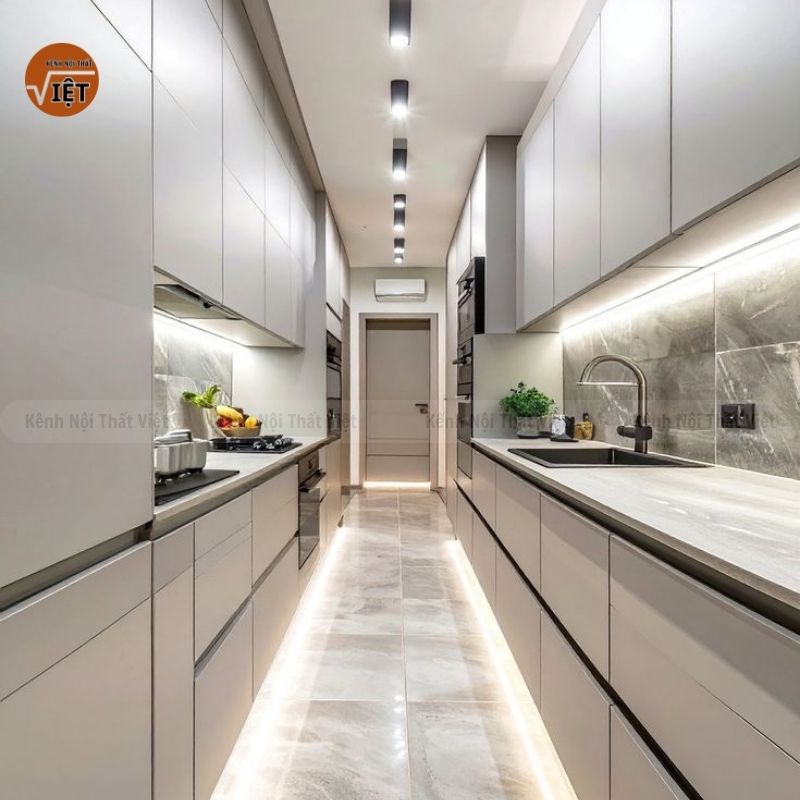Mẫu thiết kế tủ bếp song song hiện đại dành cho chung cư và nhà phố