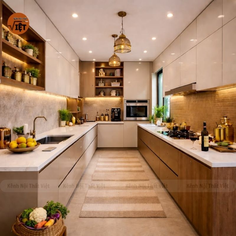 Hình ảnh hoàn thiện mẫu tủ bếp song song đơn giản và hiện đại